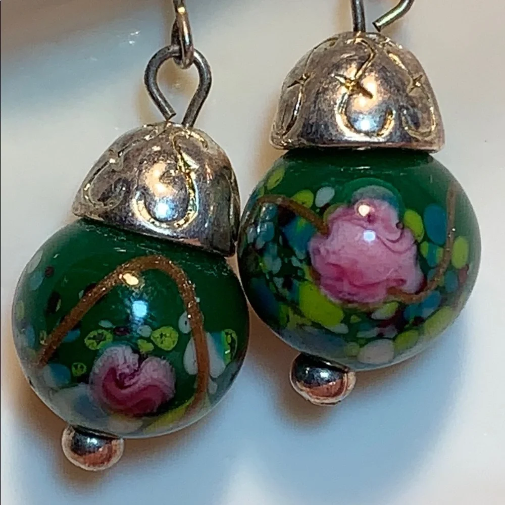 Hand-painted Murano glass bead BOHO earrings - Picture 6 of 8